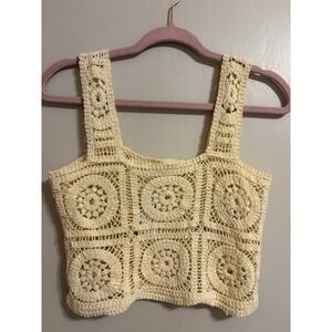 Full Tilt Crochet Cotton Cropped Tank Top cream Sleeveless Wide Strap Size L